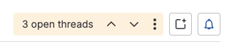 A merge request with three open threads, and the thread management options.